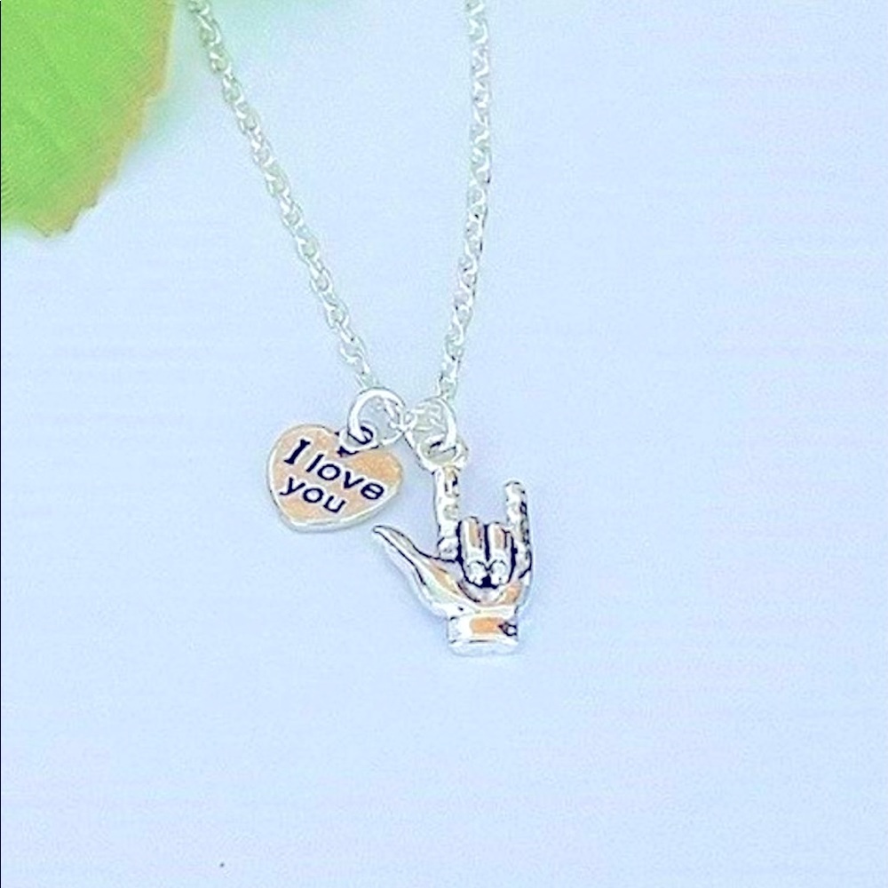I Love You Hand Sign Language Pendant Necklace.
